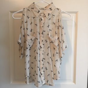 Sheer, cold shoulder, horse motif top
